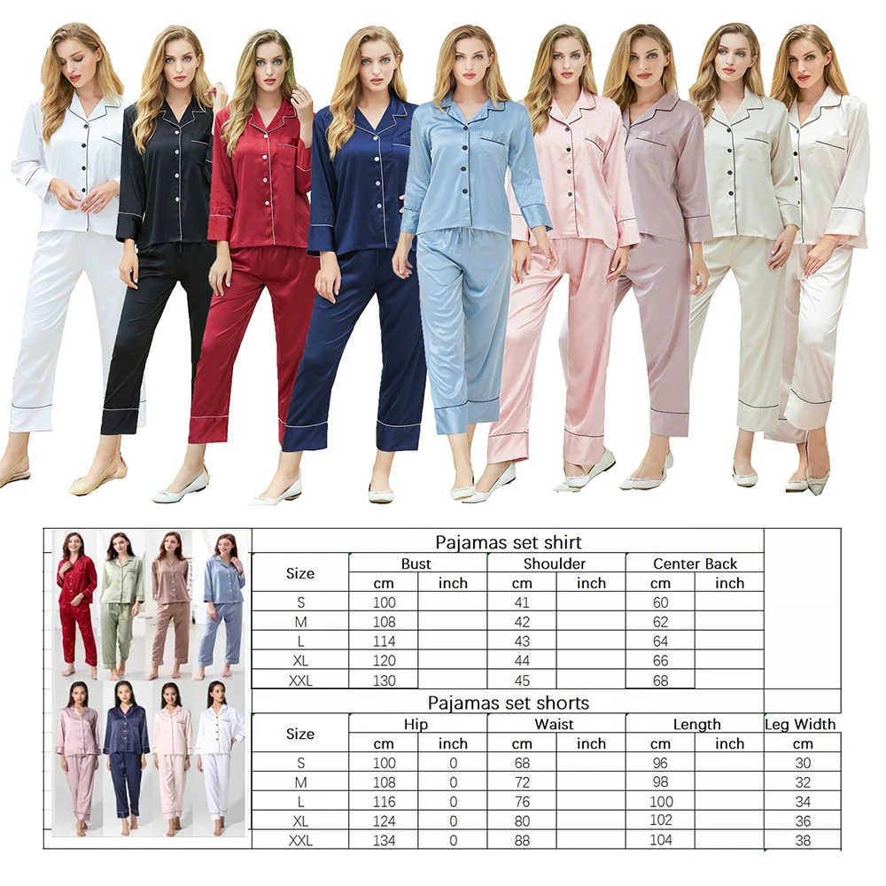 2021 Long Sleeve Customizable Satin Pajamas Set Autumn Pajamas Ladies Pajamas Suit Silk Pyjamas Set Pj Set Pijamas Women