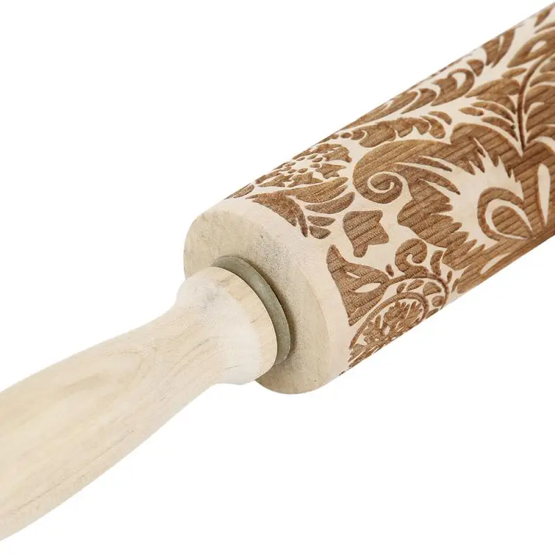 35*5cm Christmas Embossed Rolling Pin Engraved Baking For Kids Cookie Biscuit Presser Maker Noodle Fondant Roller | Дом и сад