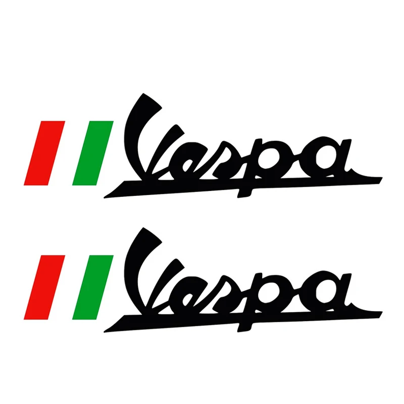 

13cm x 4cm 2x Pegatinas Car Sticker Car Styling Accessories KK Vinyl Vespa Logo+ Bandera Italia Moto Flag Decoration