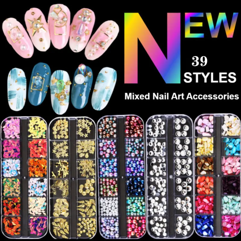 

Metal Rivet Nail Accessories Nail Rhinestone Semicircle Pearl Sequins DIY Designer's Charm Professional Nail Supplies Tools