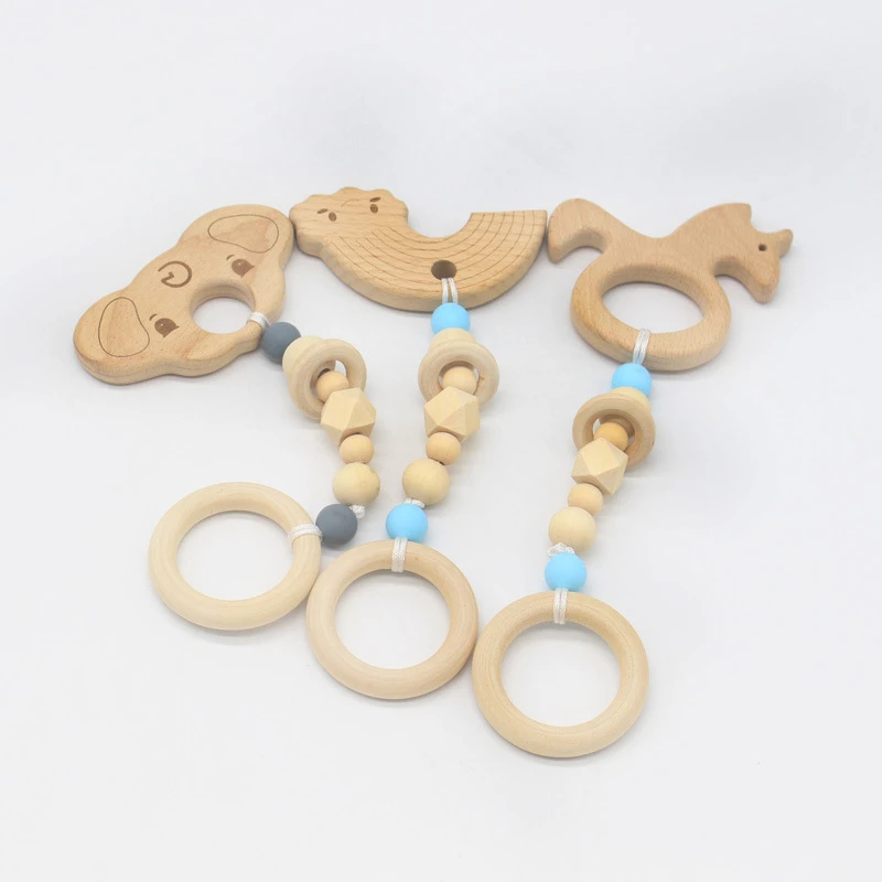 Деревянные натуральные крючком Детские Прорезыватели для зубов кольцо браслет