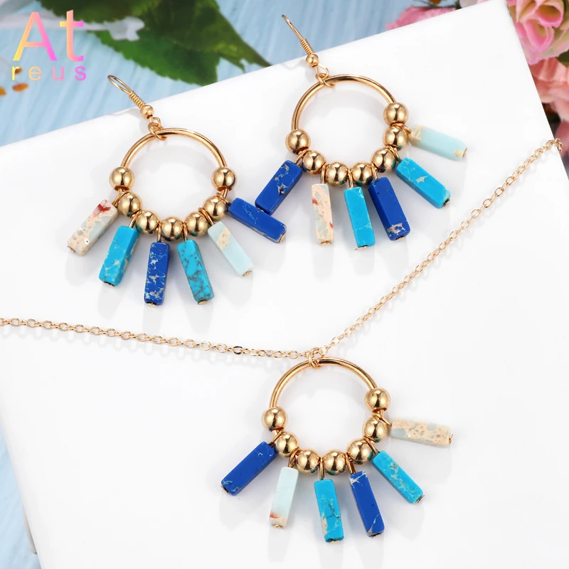 Набор ювелирных изделий для йоги чакра цветные/синие серьги натуральный камень