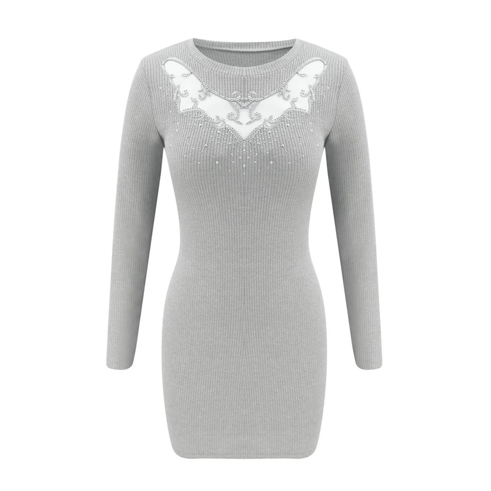 Женское облегающее платье со стразами сексуальное платье-свитер с вырезами