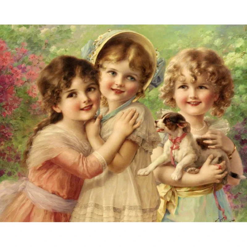 Алмазная живопись вышивка крестиком три милых девушки полная алмазная