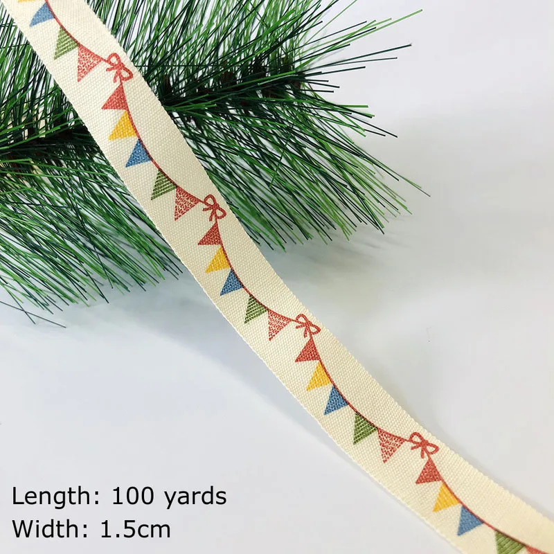 100 Yards 100 ярдов напечатанные хлопковые ленты Merry Christmas 15 мм DIY швейная подарочная упаковка хлопчатобумажная лента Новогодняя лента - Цвет: 100 Yards