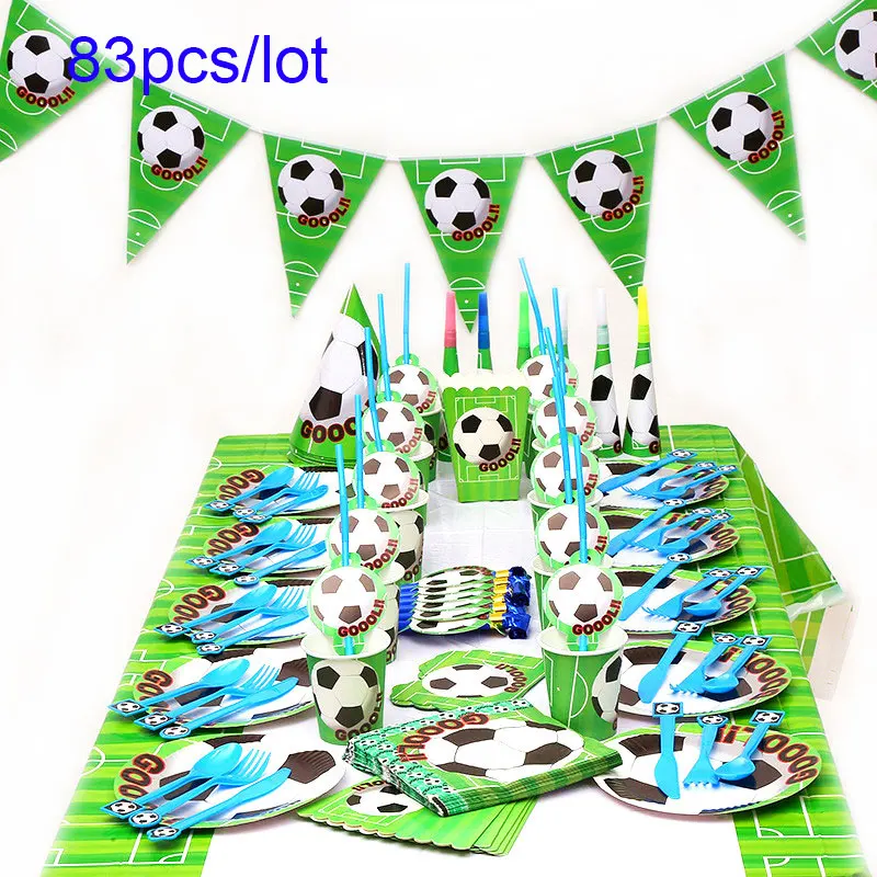 Football-83pcs Дисней шесть Принцесса Белль тематический дизайн 83 шт./лот одноразовые наборы посуды для девочек день рождения тема поставка украшений для вечеринок - Цвет: Football-83pcs