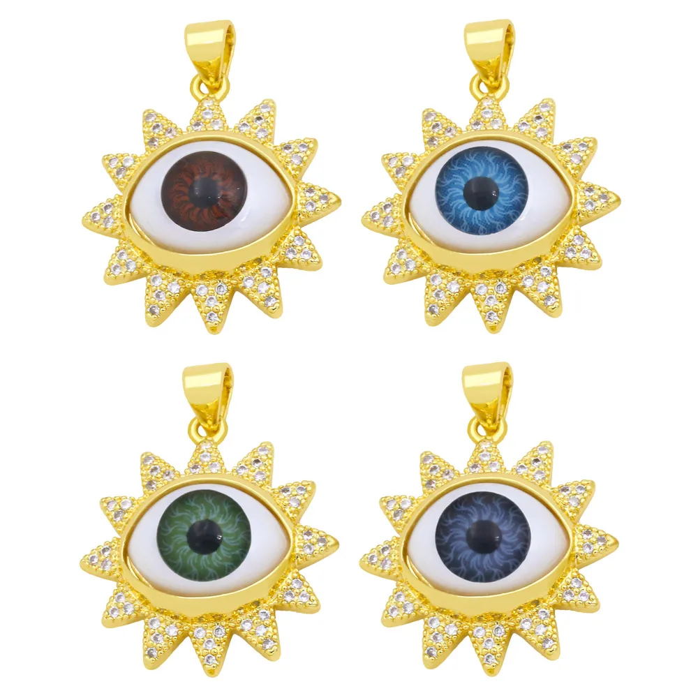 

OCESRIO Copper Large Enamel Resin Greek Turkish Blue Evil Eye Necklace Pendants Zirconia Gold Plated DIY Jewelry pdta470