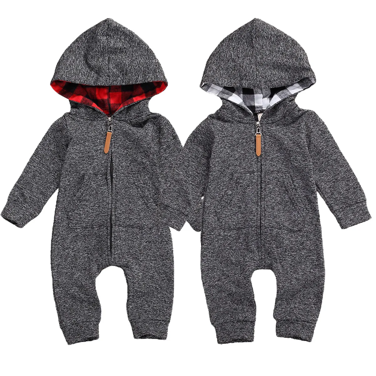 

2020 Autumn Newborn Baby Boys Clothing Toddler Long Sleeve Solid Color Hooded Rompers Kid Casual Zipper Jumpsuits 0-18M