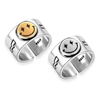 new alloy smiley face ring wide ring color matching two color opening adjustable ring men and women jewelry