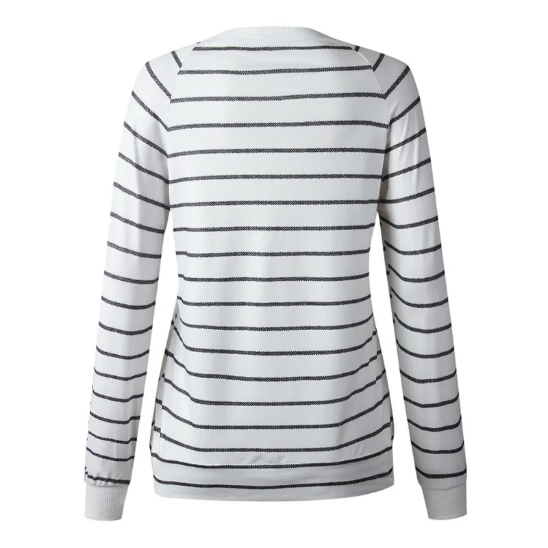 

Women T-Shirt Loose Round Collar Shirt Autumn Stripes Print Tops Loose Long Sleeve Casual Simple Wild Ladies T-Shirt