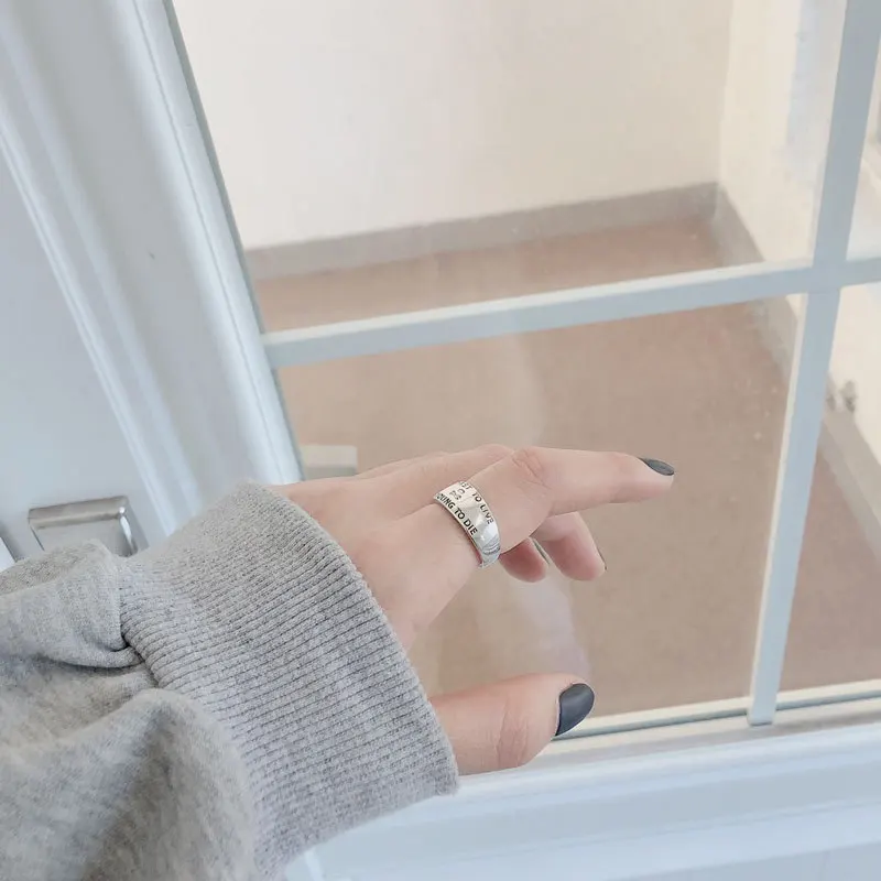 

925 silver ring smooth letters version wide open ring contracted personality