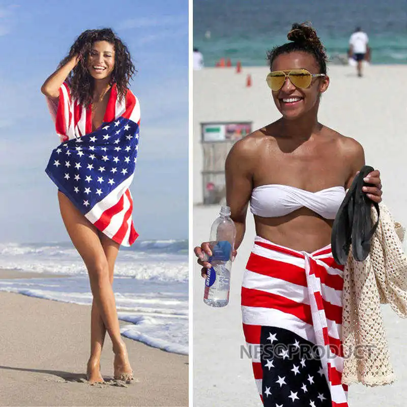 Пляжное полотенце с флагом Великобритании и США для банное из микрофибры 70x140 см