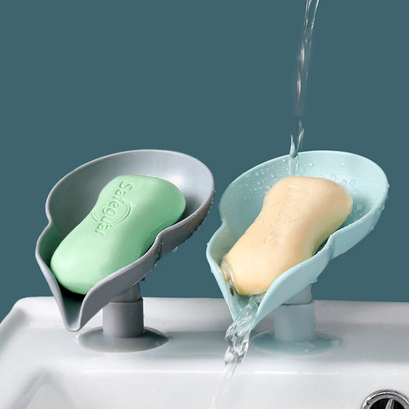 

New Leaf Shaped Soap Drain Bathroom Soap Holder Sponge Tray Soap Dish With Drain Plastic Soap Container Bathroom Accessories