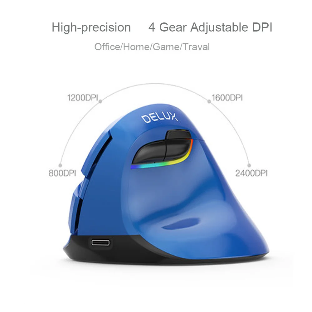Delux M618 мини беспроводная Bluetooth игровая мышь Вертикальная Эргономичная перезаряжаемая компьютерная игровая мышь Mause RGB компьютерная мышь с подсветкой для ноутбука