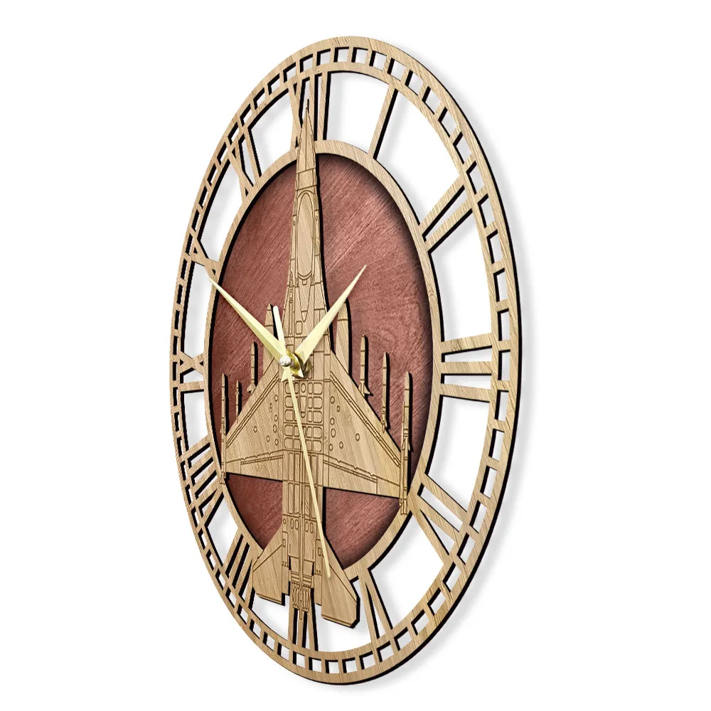 F-16 Fighting Falcon Aircraft Wooden Wall Clock Airplane Fighter Silent Movement Aviation Modern Watch Pilots | Дом и сад