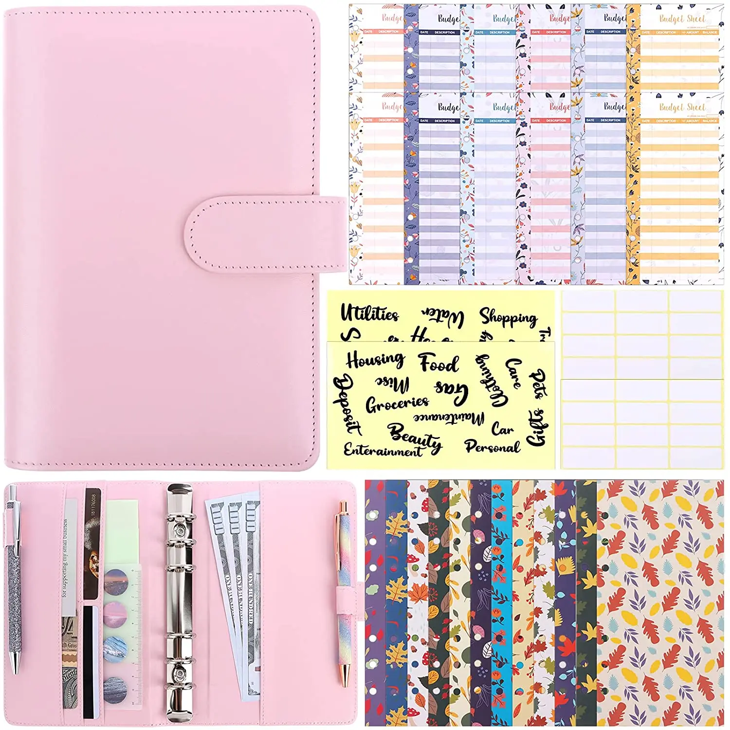 

A6 PU кожаный блокнот, ежедневник, органайзер, с наличными конвертами, бюджетными страницами, наклейка с буквами