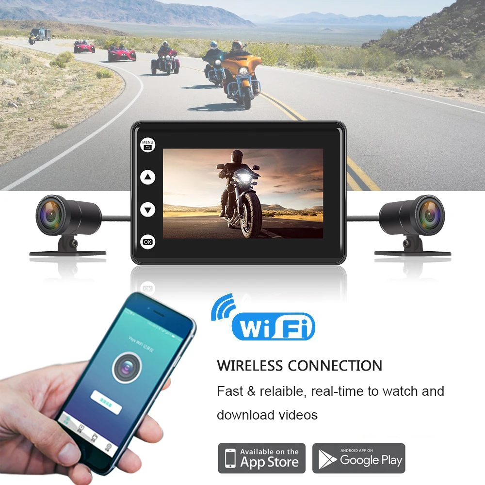 Водонепроницаемый видеорегистратор для мотоцикла Wi Fi moto dvr FHD1080P 150 ° камера с