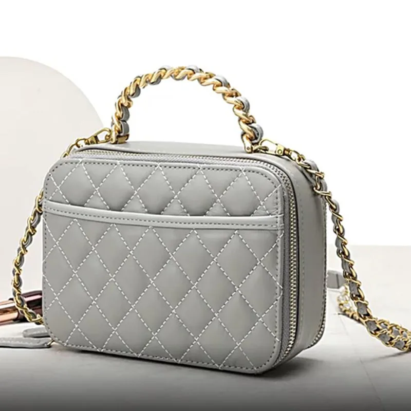 

2021 New Trend Real Cowhide Cosmetic Bag famous brand rhombus chain luxury handbag all-match single shoulder messenger bag