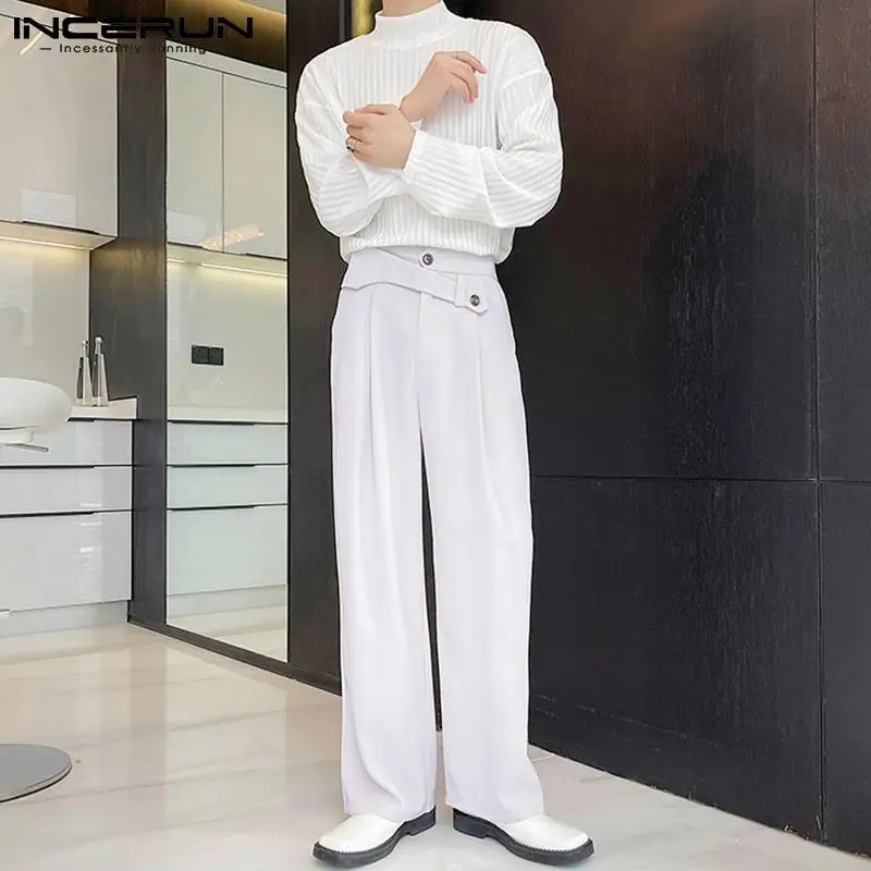 

Fashionable Handsome Men's Casual Streetwear Waist Design Solid Color Comfortable Male Drape Straight Wide-leg Pants S-5XL 2021