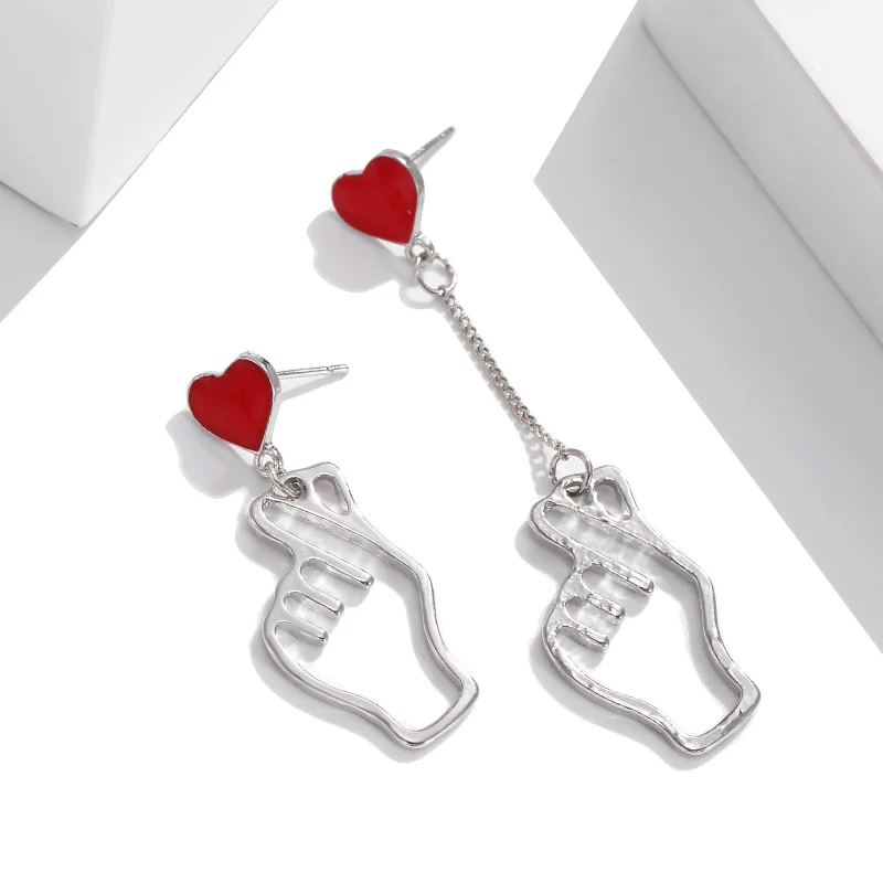 Женские серебряные серьги подвески с красным сердцем корейские капли