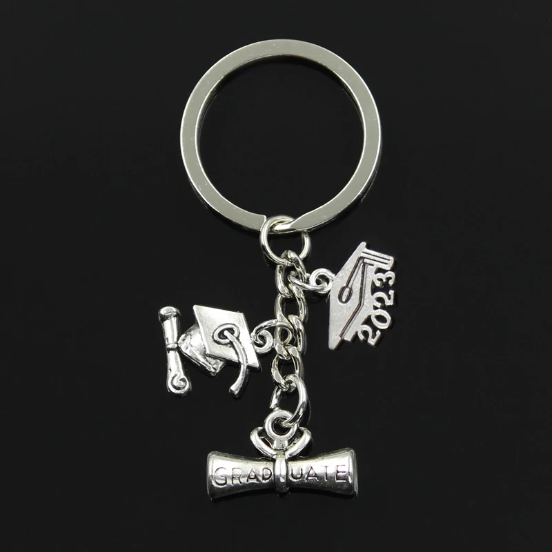 

Fashion 30mm Key Chain Keychain Jewelry Silver Color Graduate Diploma Graduation Cap 2021 2022 2023 Pendants For Gift Craft
