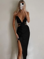 adyce womens v neck club maxi dress 2021 summer camisole sleeveless black hollow out party celebrity female long outfits dress