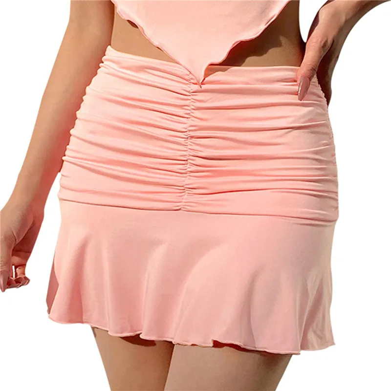 

Xingqing Women Sexy Ruched Ruffle Skirt Stretch Tennis Skater Short A-Line Skirt Y2k Harajuku Skirts Summer Streetwear