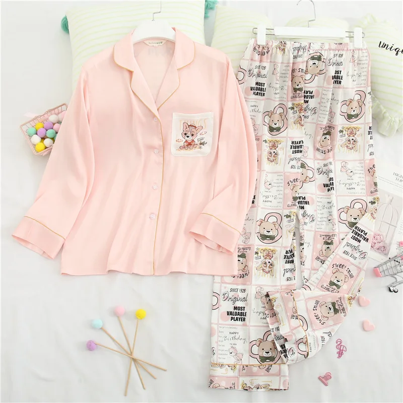 

Fiklyc underwear colorful satin pajamas sets long sleeve women's spring / autumn floral print sexy casual nighties NEW design