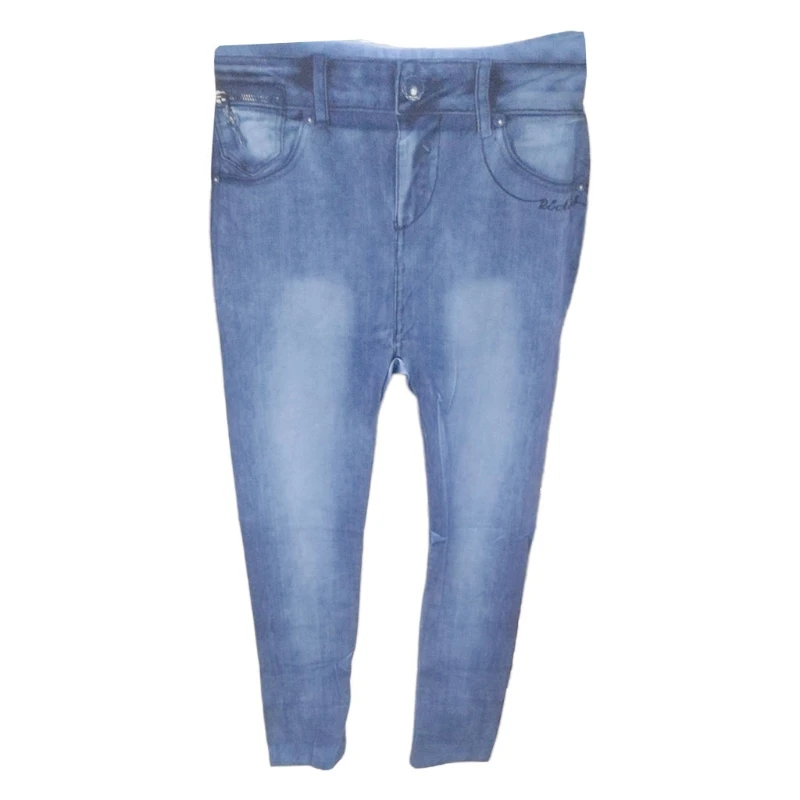 

Women Vintage Wash Color Denim Print Leggings Low Rise Stretchy Pencil Pants Seamless Ankle Length Skinny Fake Jeans Tights