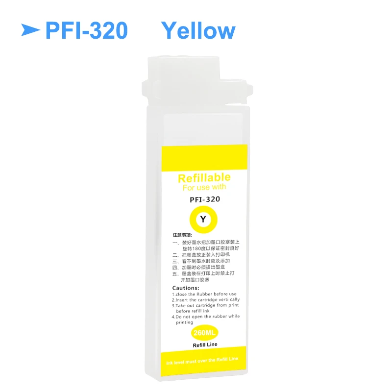 

260ML PFI-320 PFI320 Refillable Ink Cartridge Without Chips For Canon TM-200 TM200 TM-205 TM-300 TM-305 TM300 Printer 5Colors