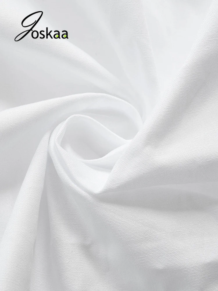 

Joskaa Women White Blouse Casual Button Up Crop Tops Ruched Long Sleeve Turn-Down Collar Shirts Summer 2021 Fashion Streetwear