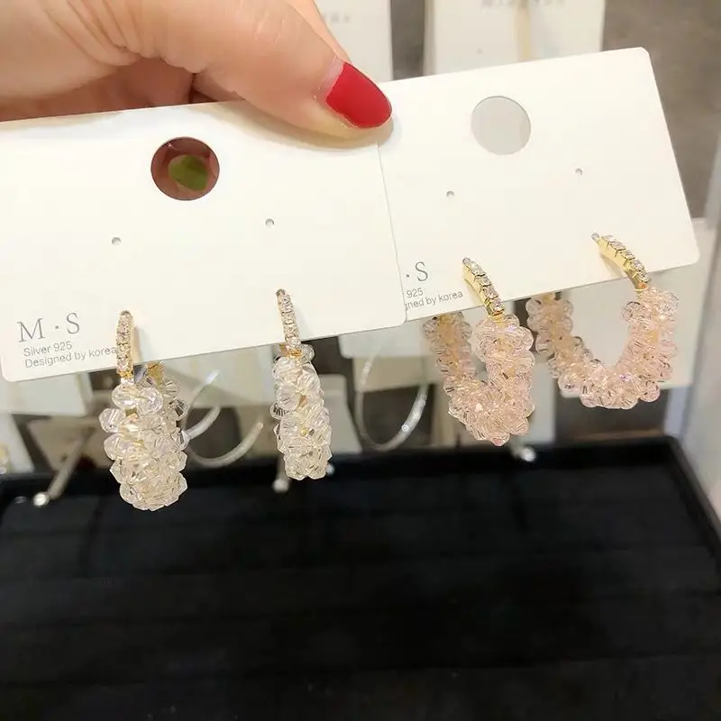 925 Серебряный корейский круг нерегулярные с украшением в виде кристаллов серьги