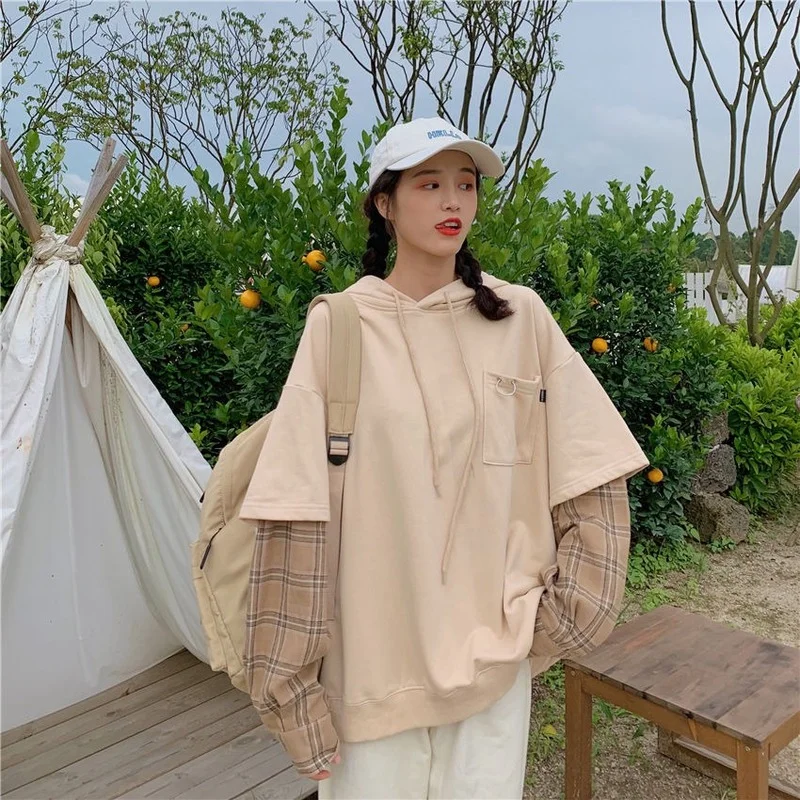 

Корейские модные повседневные толстовки QWEEK, женские толстовки с капюшоном в японском стиле Харадзюку 2021, топы с длинным рукавом, шикарная Д...