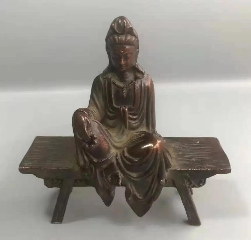 

Chinese pure copper bench guanyin crafts statue