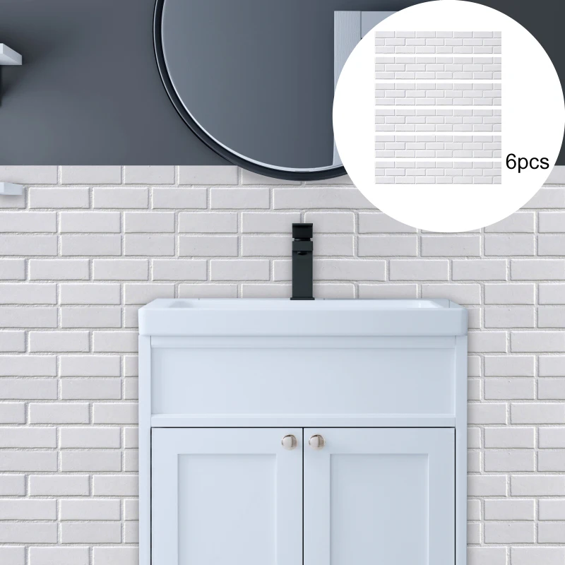 

6PCS White 3D Staircase Wall Stickers Living Room Sofa Background Wall Removable White Brick Pattern
