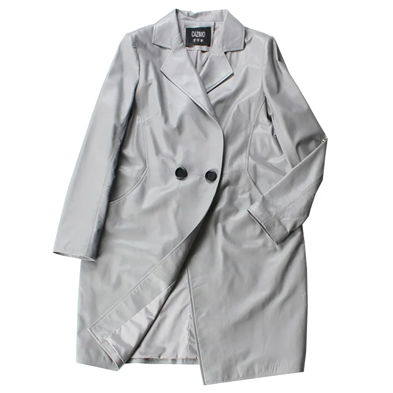 2019 натуральная кожаная женская куртка из овчины серый и черный цвета свободная