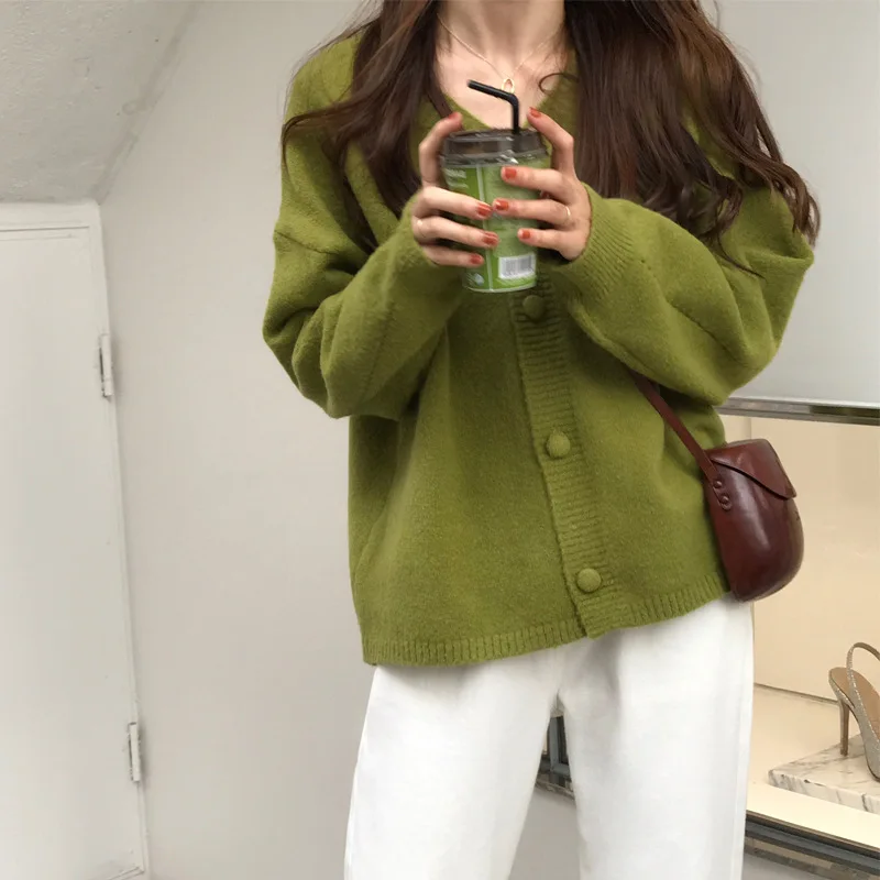 

2020 new loose long sleeve knitted sweater cardigan jacket women cardigan