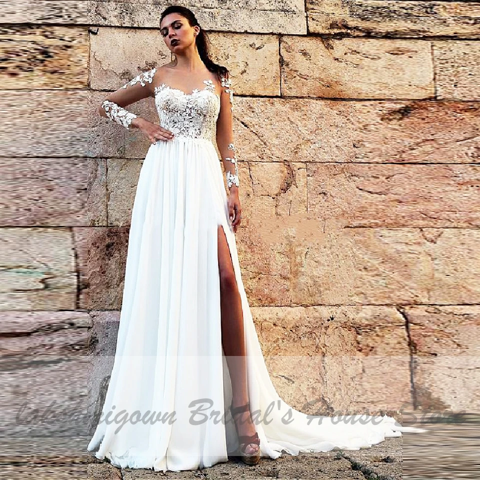 Vestido de Novia Boho шикарное пляжное свадебное платье с высоким разрезом сбоку 2020