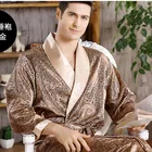 Мужская домашняя одежда, ночная рубашка, летнее атласное кимоно, халат, повседневная одежда для сна размера плюс 3XL 4XL 5XL с принтом, золото, домашний халат