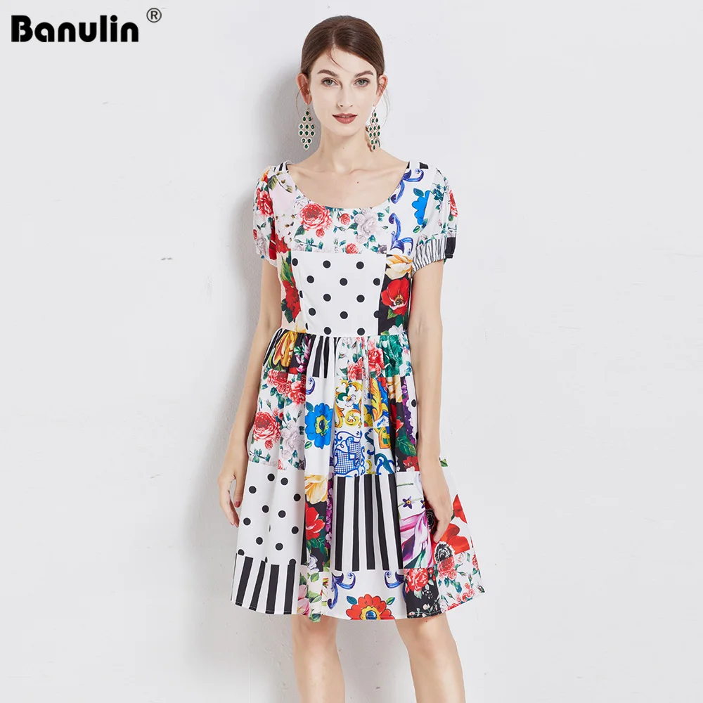 2021 Summer Dress Women Runway Fashion Puff Sleeve Floral Printed High Waist Party Beach Vacation Vintage Chic Dress N66094 high waist printed vintage dress