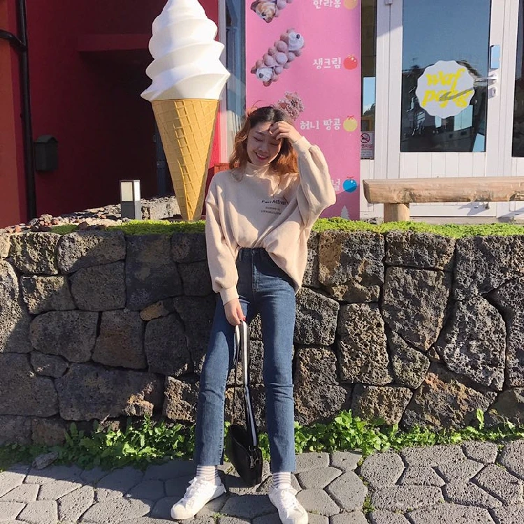 Корейский ulzzang Осень ins модный буквенный принт буквы фанатский Свитшот Harajuku свободный водолазка Повседневная Женская толстовка