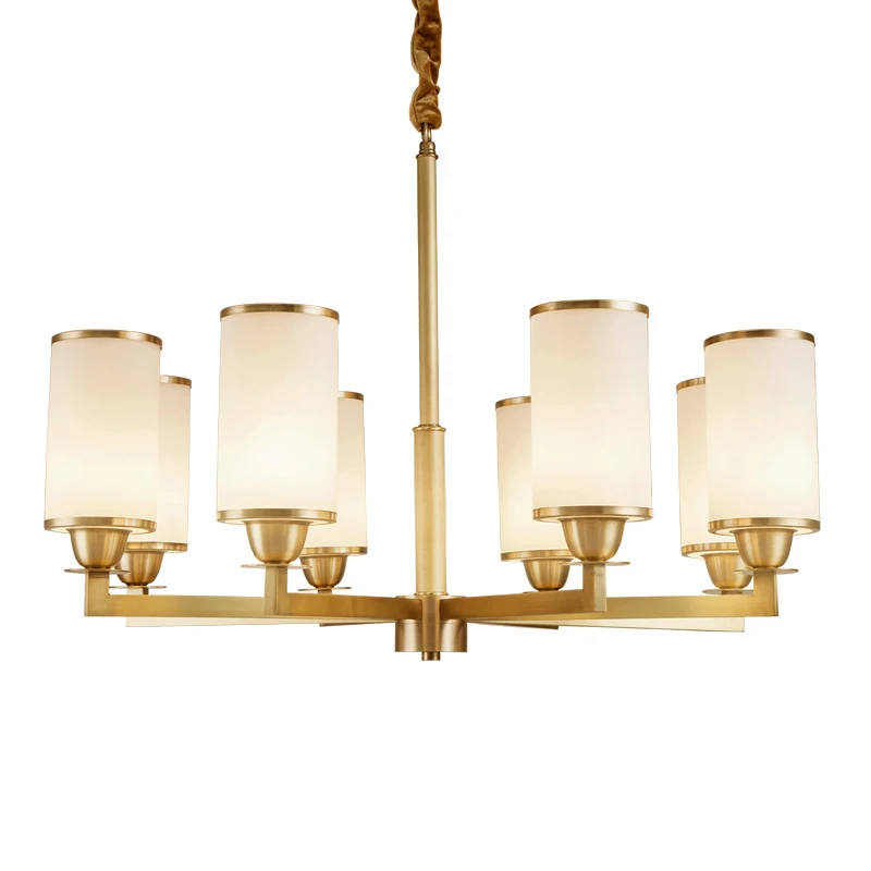 

American Art Decoration Full Copper Brass Chandeliers Light AC110/220V Elegant Hotel Foyer Cafe 6/8 Light Arm Fabric Shade E14