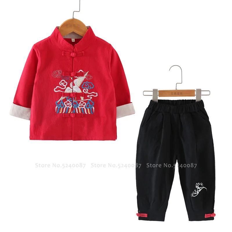 Детский топ в стиле ретро Hanfu штаны Китайский традиционный костюм Тан детская