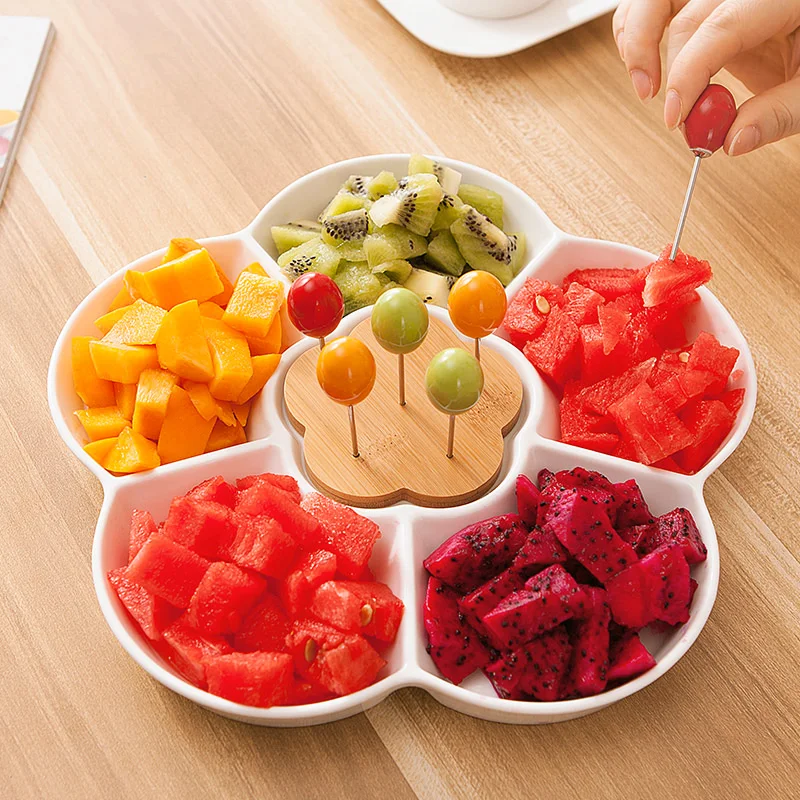 

Ceramic fruit plate domestic fruit plate Japanese snack plate compartment salad plate living room dessert plate LB031218