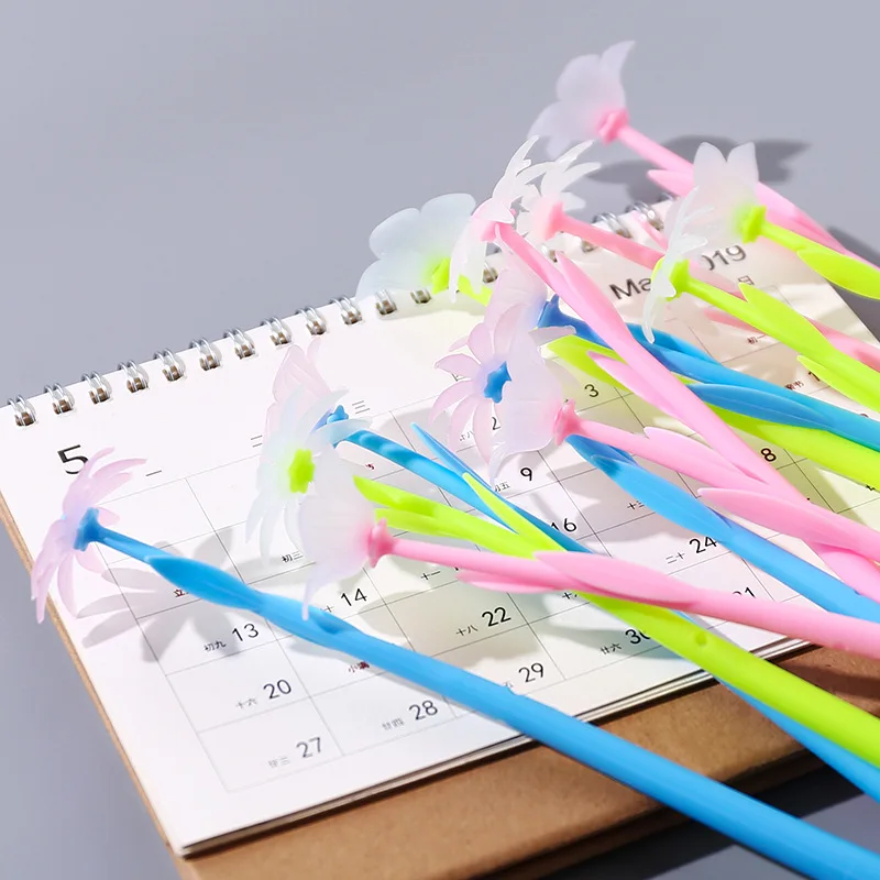 

50pcs Cute Korea Gel Pen Girl Heart Color Soft Silicone Flower Students With Black Needle Pen Creative Stationery Gel Pens