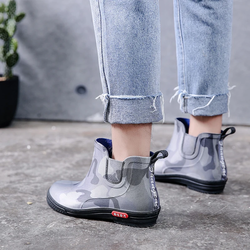 Короткие резиновые сапоги Челси ПВХ мужские камуфляжные галоши мягкая подошва