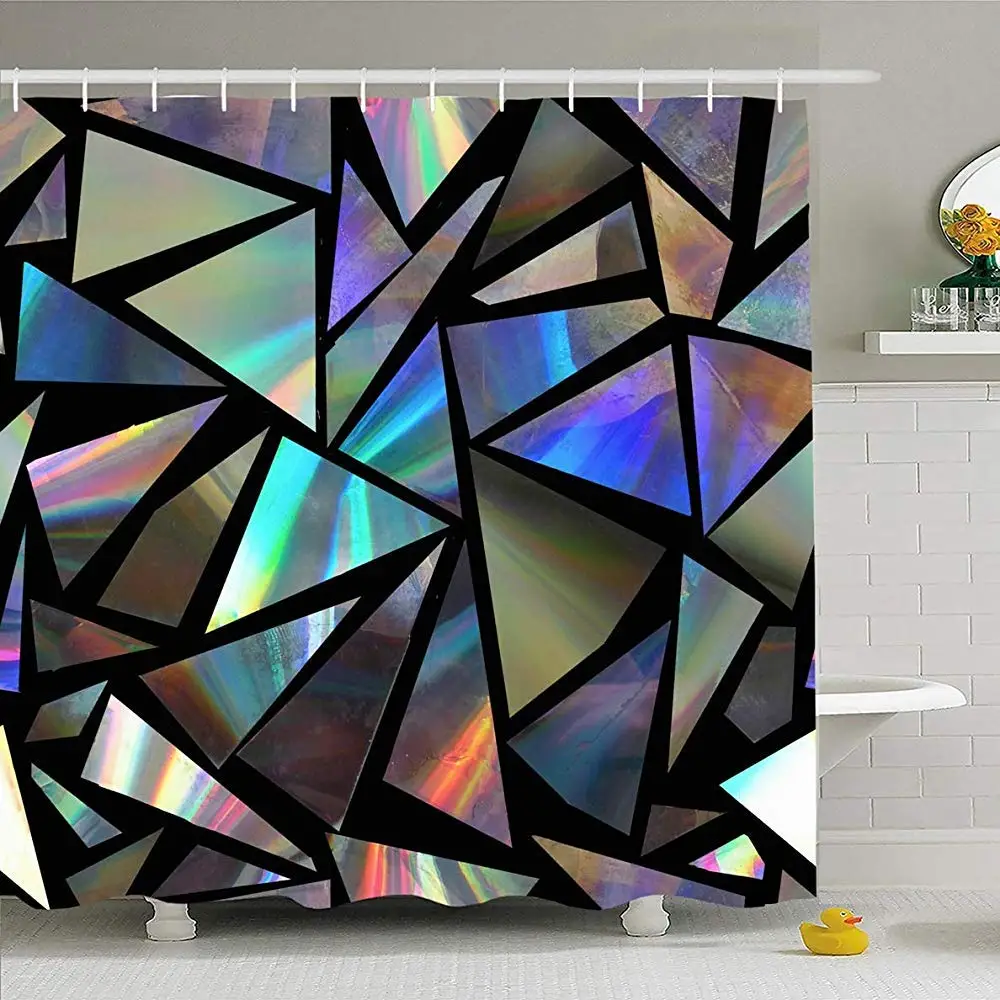 72 &quotx 79&quot душ Шторы линий зеленый Радужный голографический треугольников на