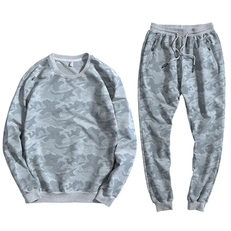 gray set men Комплект из 2 предметов с толстовкой, мужской спортивный костюм, спортивный костюм для бега, мужской спортивный костюм размера плюс L-8XL, камуфляжная Толстовка+ штаны для 150 кг - Цвет: gray set men