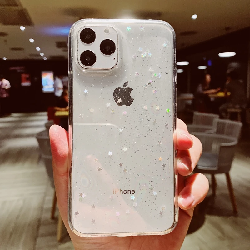 Блестящий мягкий прозрачный силиконовый чехол из ТПУ с сердечками и звездами для