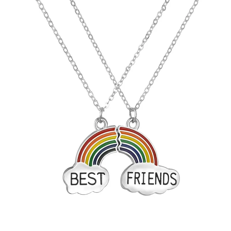 

New good luck series ~Best Friends drop oil rainbow cloud splicing good Friends boudoir lovers BFF necklace clavicle chain penda